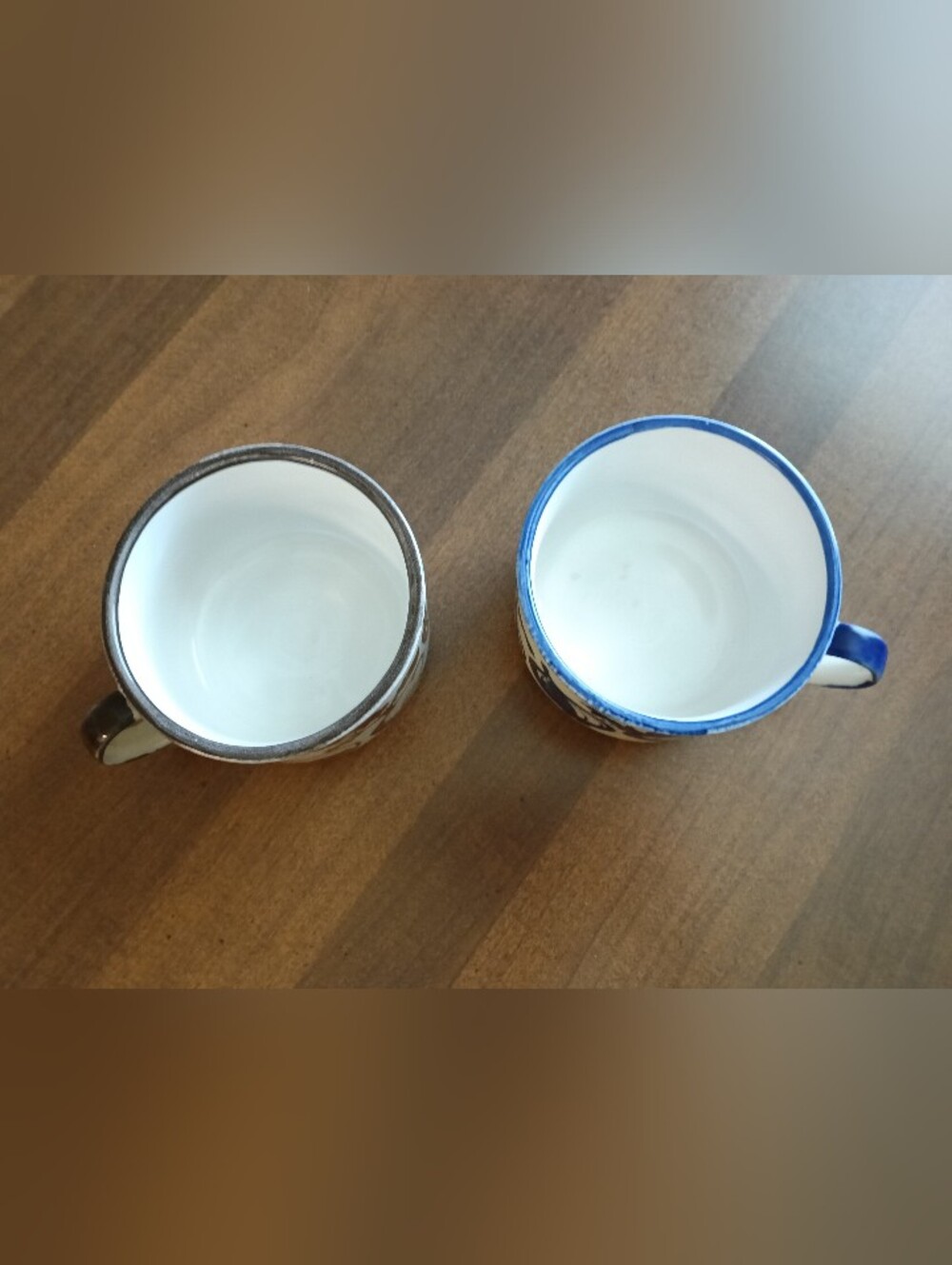Vintage Cobalt Blue & Brown Vegetable Large Ceramic Soup Mugs - Picture 3 of 8